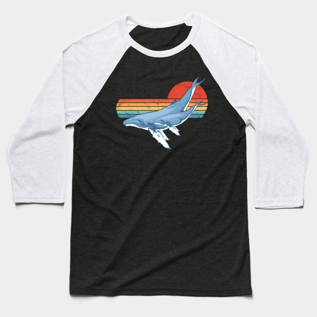 Humpback Whales 60s Sunset Baseball T-Shirt by NicGrayTees